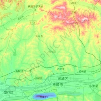 Carte topographique Shuncheng District, altitude, relief