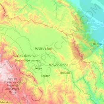 Carte topographique Province of Moyobamba, altitude, relief