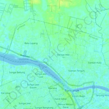 Carte topographique Pontianak Utara, altitude, relief