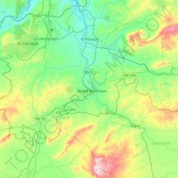 Carte topographique Ouled Rahmoun, altitude, relief