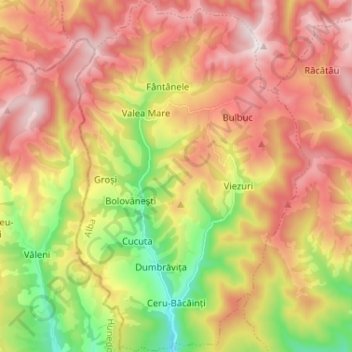 Carte topographique Ceru-Băcăinți, altitude, relief