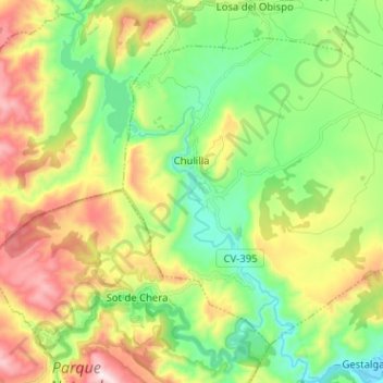 Carte topographique Chulilla, altitude, relief