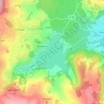 Carte topographique Lac d'Aydat, altitude, relief