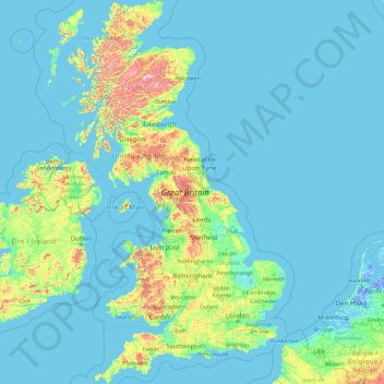 Carte topographique Great Britain, altitude, relief
