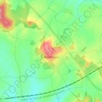 Carte topographique Monthyon, altitude, relief