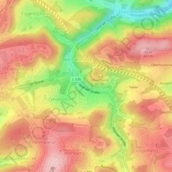 Carte topographique Rahmede, altitude, relief