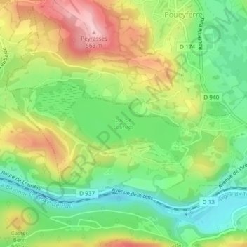 Carte topographique Lac de Lourdes, altitude, relief
