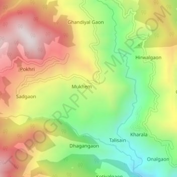 Carte topographique Mukhem, altitude, relief