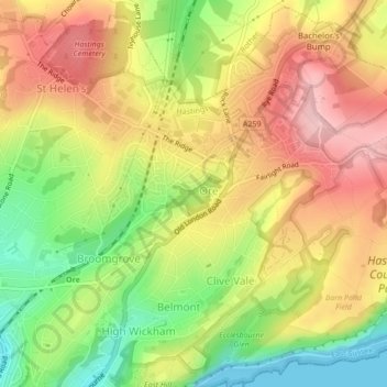 Carte topographique Speckled Wood, Hastings, altitude, relief