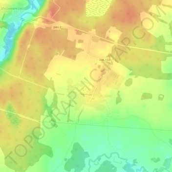 Carte topographique Ченцы, altitude, relief