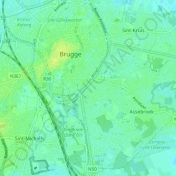 Carte topographique Gent-Brugge, altitude, relief