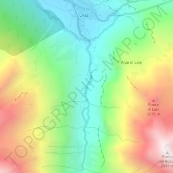 Carte topographique Torrente Valleile, altitude, relief