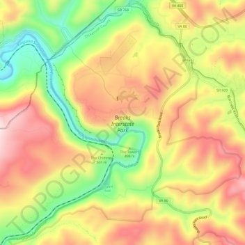Carte topographique Breaks Interstate Park, altitude, relief