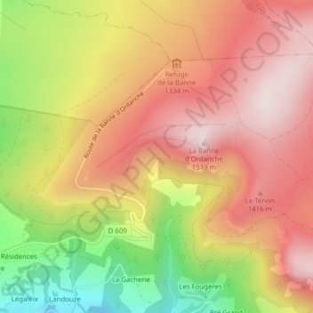 Carte topographique Banne d'Ordanche, altitude, relief