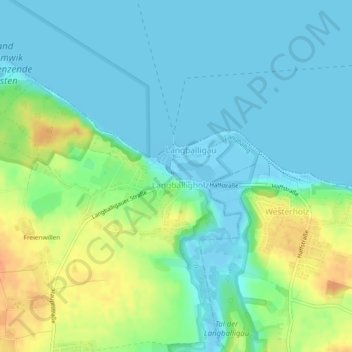 Carte topographique Langballigau, altitude, relief