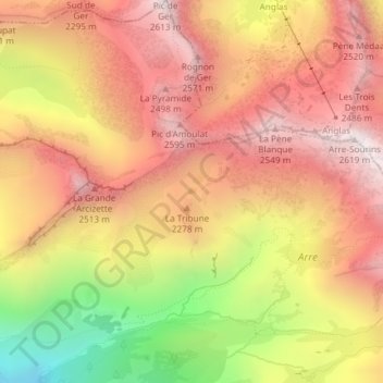 Carte topographique Lac du Clot des Espagnols, altitude, relief