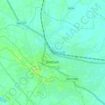 Carte topographique Bettiah, altitude, relief