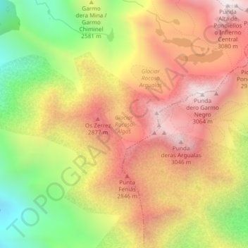 Carte topographique Glaciar Rocoso Algas, altitude, relief