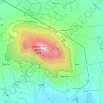 Carte topographique Kilimandjaro, altitude, relief