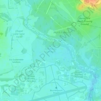 Carte topographique East Parley Common, altitude, relief