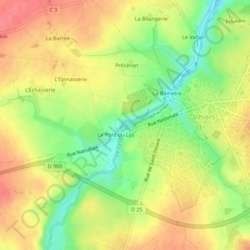 Carte topographique Étang du Lys, altitude, relief