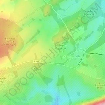 Carte topographique Lulworth Castle, altitude, relief