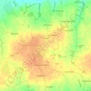 Carte topographique Le Glazic, altitude, relief