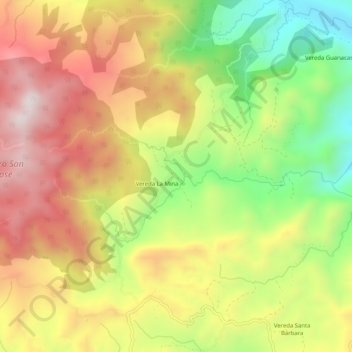 Carte topographique Vereda La Mina, altitude, relief