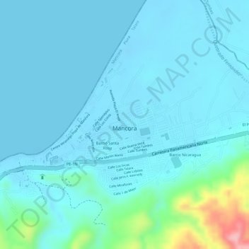 Carte topographique Mancora, altitude, relief