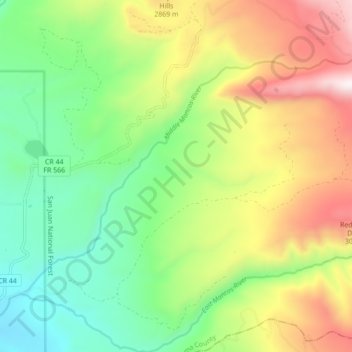 Carte topographique Middle Mancos River, altitude, relief