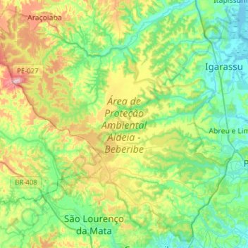 Carte topographique Área de Proteção Ambiental Aldeia - Beberibe, altitude, relief
