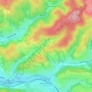 Carte topographique Monsau, altitude, relief