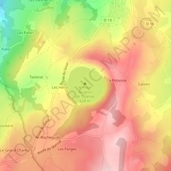 Carte topographique Gour de Tazenat, altitude, relief