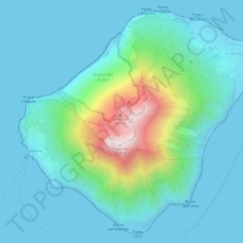 Carte topographique Isola di Stromboli, altitude, relief