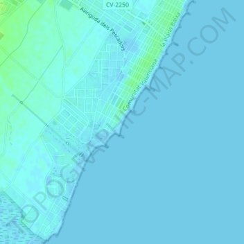 Carte topographique Playa Masbó, altitude, relief