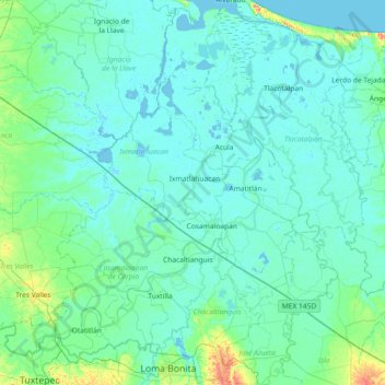 Carte topographique Río Papaloapan, altitude, relief