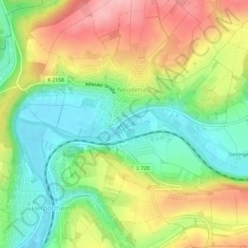 Carte topographique Jagst, altitude, relief