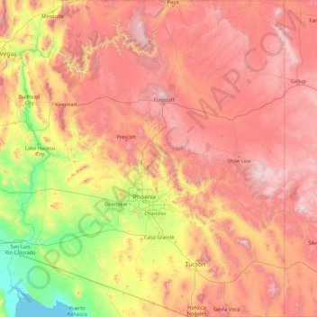 Carte topographique Arizona, altitude, relief