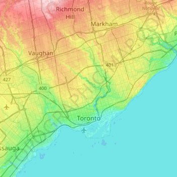 Carte topographique Toronto, altitude, relief