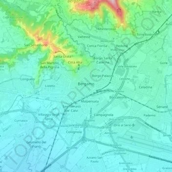  Carte  topographique  Bergame altitude relief