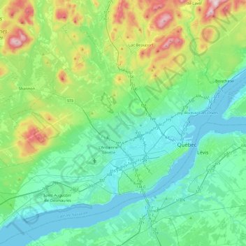 Carte topographique Québec (Agglomération), altitude, relief